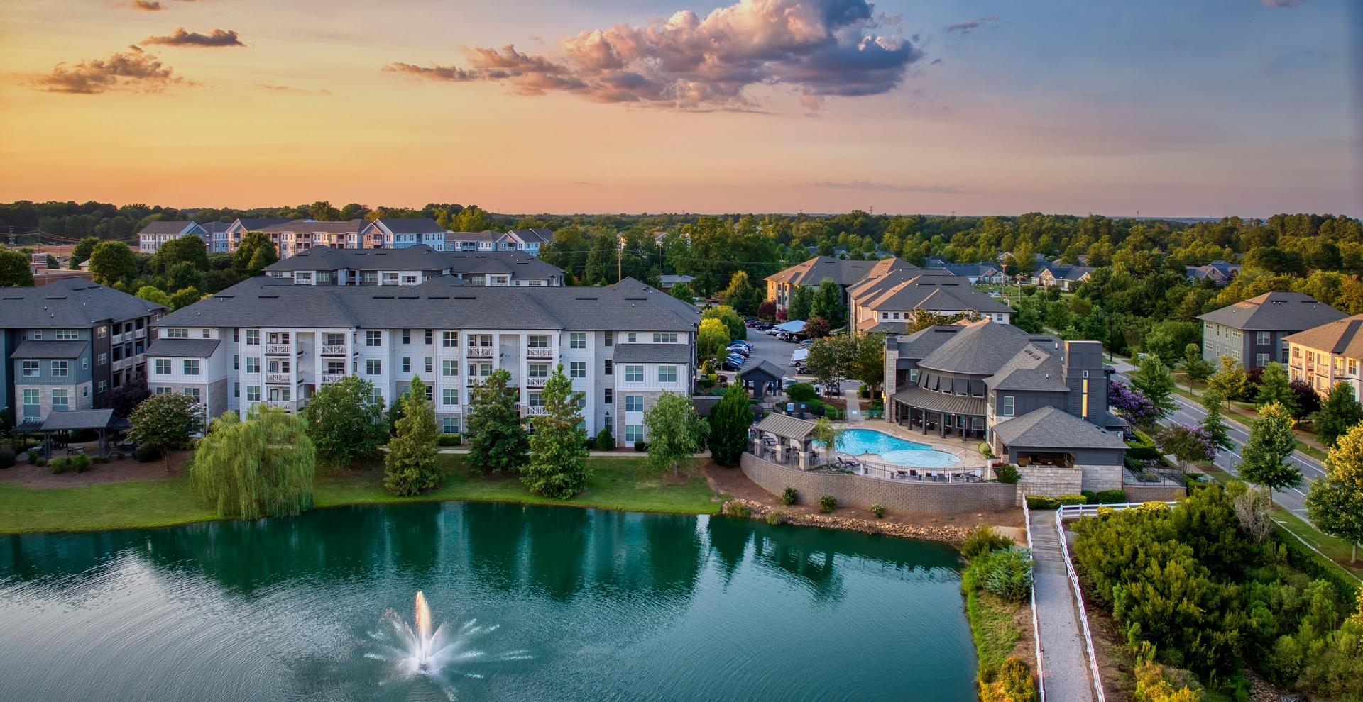 Apartment complex at dusk